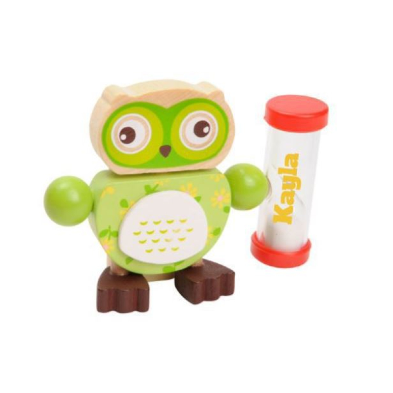 Houten tandenborstelhouder met naam - Uil groen 